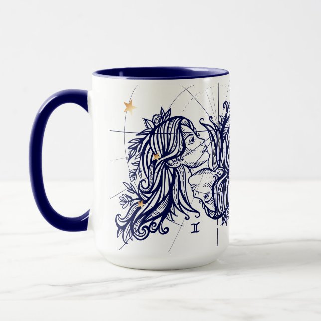 Azules marinos del zodiaco de los géminis y taza (Izquierda)
