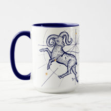 Azules marinos del zodiaco del aries y taza del