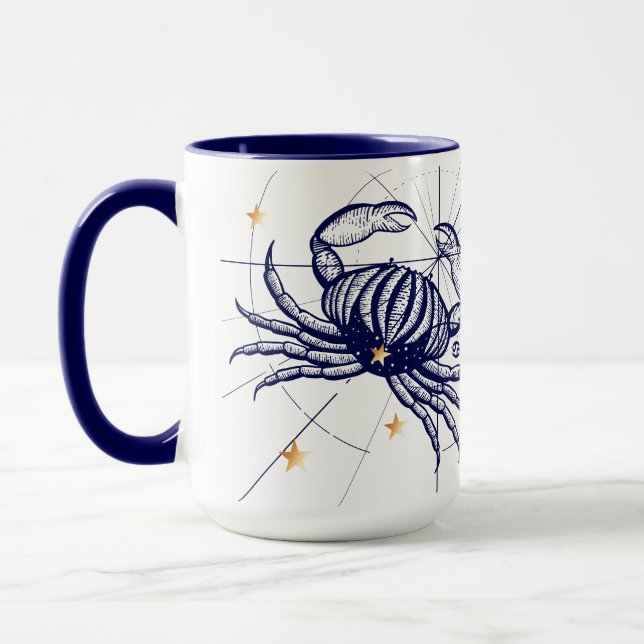 Azules marinos del zodiaco del cáncer y taza del (Izquierda)