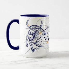 Azules marinos del zodiaco del tauro y taza del