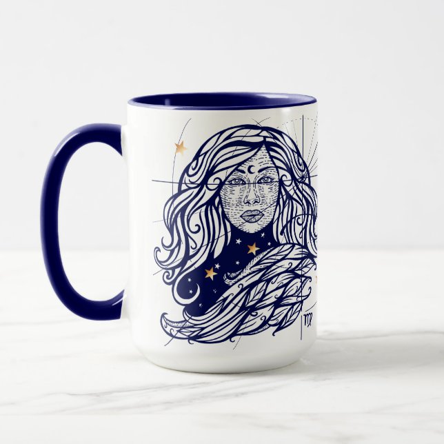 Azules marinos del zodiaco del virgo y taza del (Izquierda)