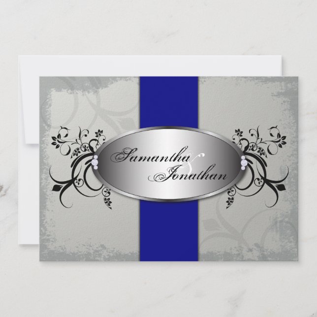 Azules marinos grises elegantes de la invitación (Anverso)