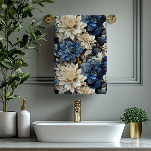 Azules Marinos Sofisticados Flores de Marfil y Oro