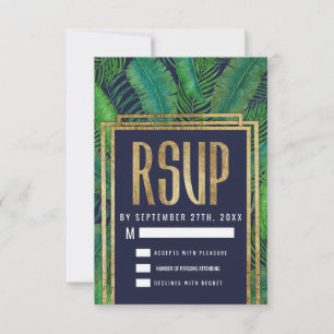 Azules marinos tropicales RSVP del oro del verdor