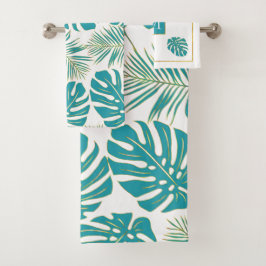 Azules tropicales, hojas de oro y monograma