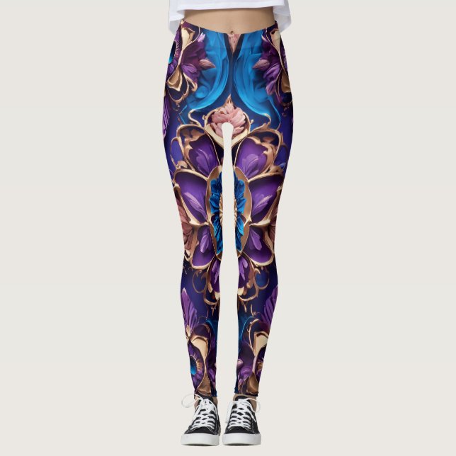 "Azure Elegance: lujosas leggings florales azules" (Anverso)
