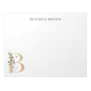 B Bloc de notas con floral monograma personalizado