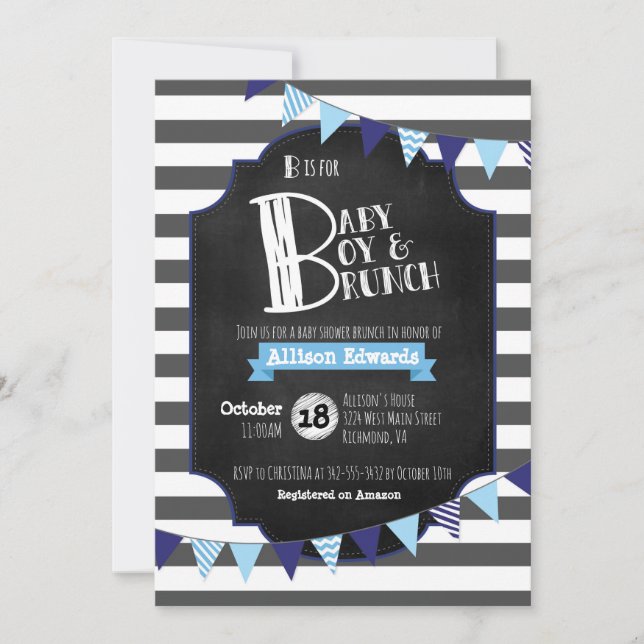 B es para Baby, Boy & Brunch Shower Invitación (Anverso)