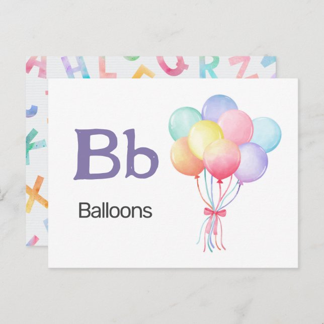 B es para globos - Tarjeta Flash Alphabet (Anverso / Reverso)
