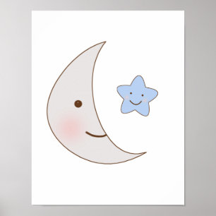 B es para Oso Cartel de Arte de Luna y Estrellas