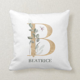 B Monograma Cojín decorativo floral personalizado