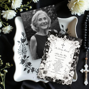 B&W Ornate Lace and Floral Memorial Photo