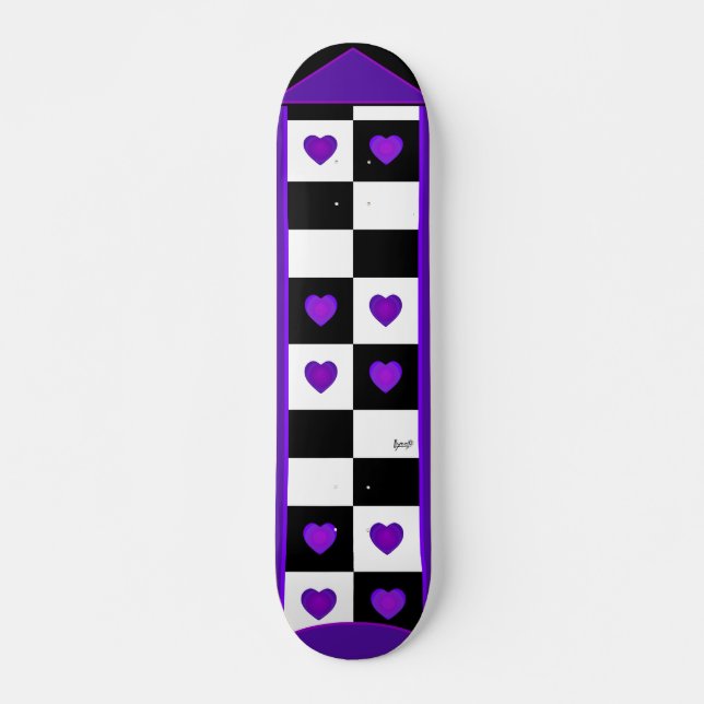 B&W Purple Hearts Beating Skateboard (Anverso )