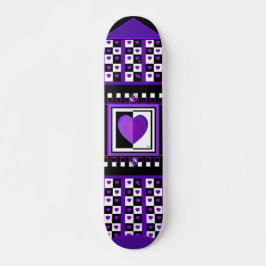 B&W Purple Hearts Beating Skateboard