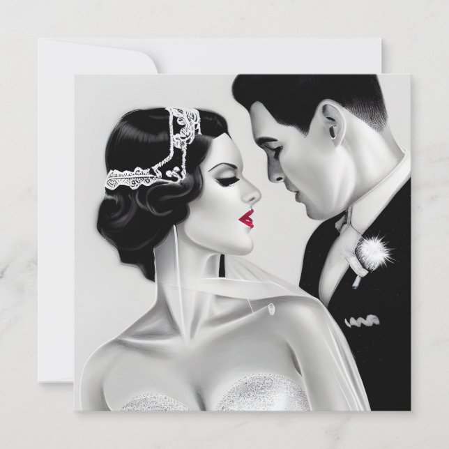 B&W Retro Art Deco Vintage Bride & Groom (Anverso)