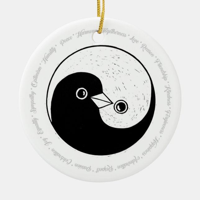 B/W Yin Yang peace palomas decoración cerámica (Frente)