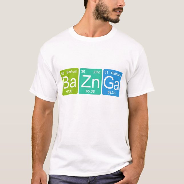 ¡Ba Zn Ga! Camiseta periódica de elementos de mesa (Anverso)
