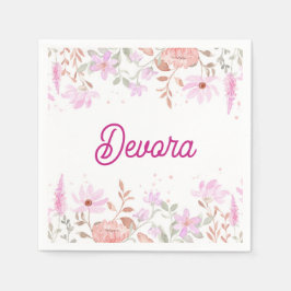 Bab mitzva rosa floral servilleta con nombre