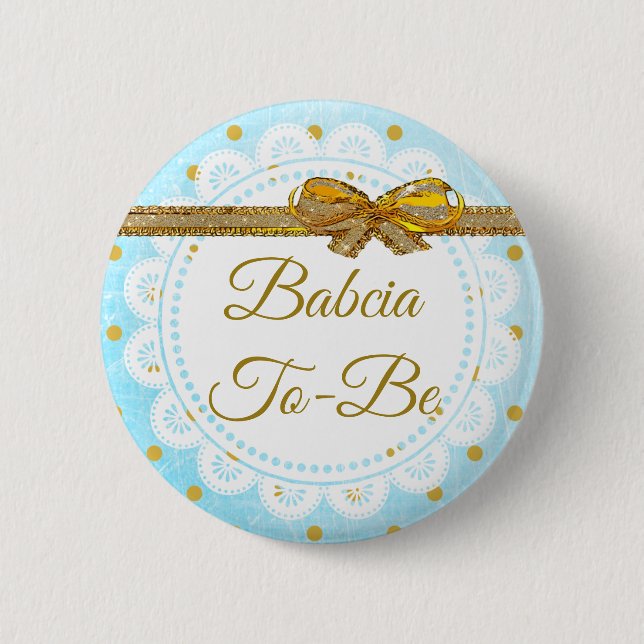 Babcia será botón Baby Shower Blue & Gold (Anverso)