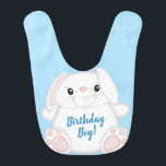 Babero Bunny Rabbit Birthday Party Blue<br><div class="desc">Este tema de diseño de la colección Baby Shower de Conejo Conejo Conejo Conejo Simplemente Adorable en un palet de color rosa, azul o verde celebra su cumpleaños y Baby Shower muy especiales. Personalice esto más adelante con los detalles de su fiesta de cumpleaños y ducha de bebé de forma...</div>