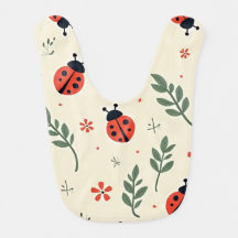 Cute Ladybug & Floral Baby Bib