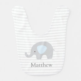 Babero Elefante suave azul gris a rayas