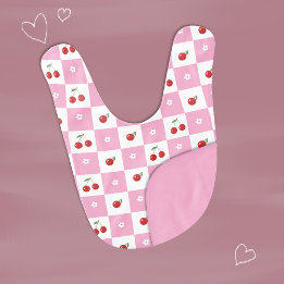 Babero Gingham Cherry y Blossom Baby Bib