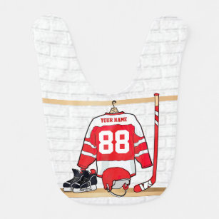 Babero Jersey rojo y blanco personalizado del hockey