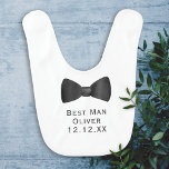 Babero Mejor Hombre Bow Tie Funny Boda Baby Bib<br><div class="desc">Una simple corbata de arco boda negro sobre un fondo blanco. Personalizar con el nombre de tu pequeño o mantener el texto como el Mejor Hombre (porque es el mejor hombre) Adecuado para pequeños padrinos o portadores de anillo - cambiar el texto para la ocasión.</div>