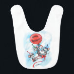 Babero Mic, Mac y Moe's Happy Birthday Celebration<br><div class="desc">¡Micrófono,  Mac y Moe llevan al cielo con un globo de helio y un bizcocho para una fiesta feliz celebración de cumpleaños! Ilustracion original del artista Liz Viztes.</div>