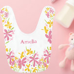 Babero Monograma Flor rosa y amarilla Bib bebé<br><div class="desc">Bebé de bebé personalizado en bonitos delicadas de color rosa y amarillo. Un regalo encantador,  pero práctico,  para esa nueva llegada especial.</div>