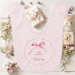 Babero Pink Coquette Bow Chica de cumpleaños
