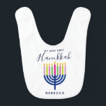 Babero Primer Jánuca Menorah<br><div class="desc">Primer Jánuca con la idea del regalo de Menorah para el bebé,  personalizada con nombre.</div>
