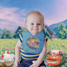 Tengu y los gatos de danza del león Bib bebé - Azu