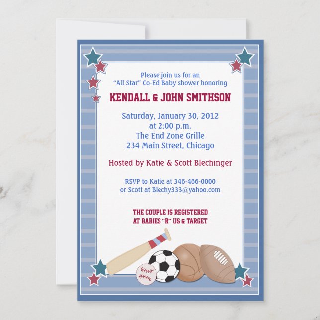 BABY ALL STARS Sports Baby Shower Invitación (Anverso)
