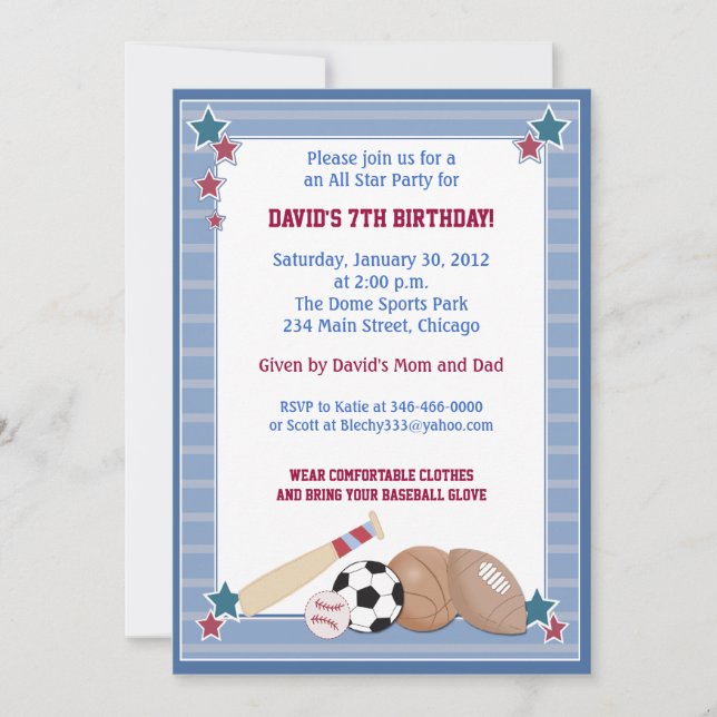 BABY ALL STARS Sports BIRTHDAY Invitación (Anverso)
