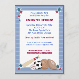 BABY ALL STARS Sports BIRTHDAY Invitación