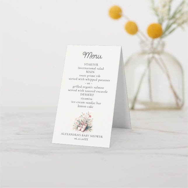 Baby Ballerina Shoes Wildflowers Chica Shower Menú (Reverso)