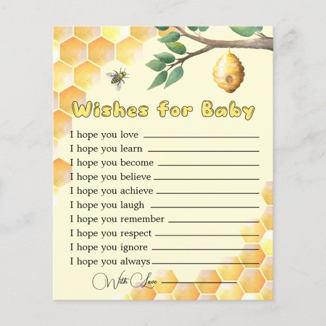 Baby Bee Baby Shower desea una tarjeta para el beb (Anverso)