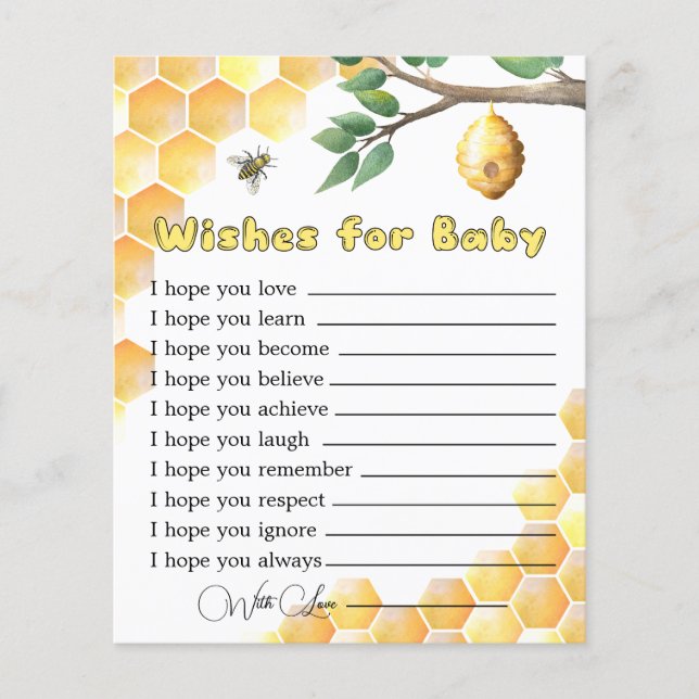 Baby Bee Baby Shower desea una tarjeta para el beb (Anverso)