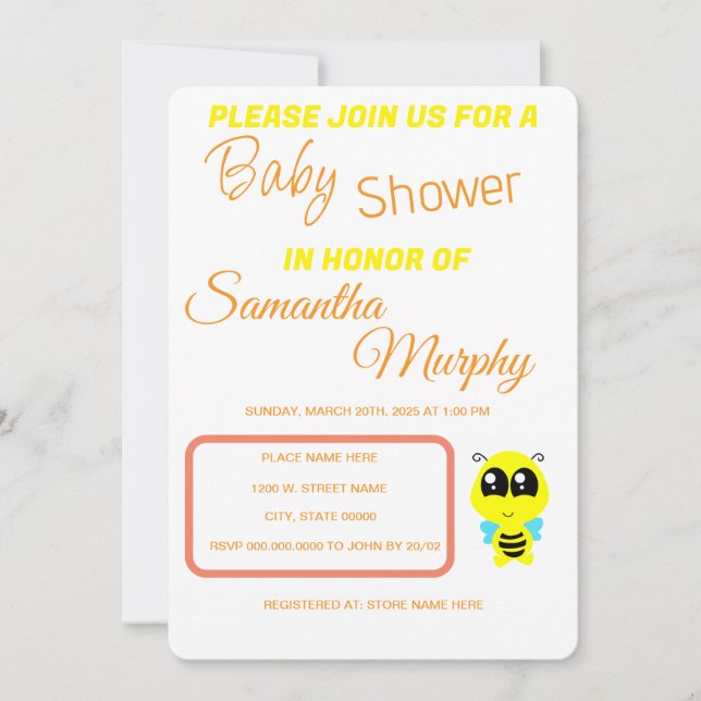 Baby Bee | Invitación de Baby Shower (Anverso)