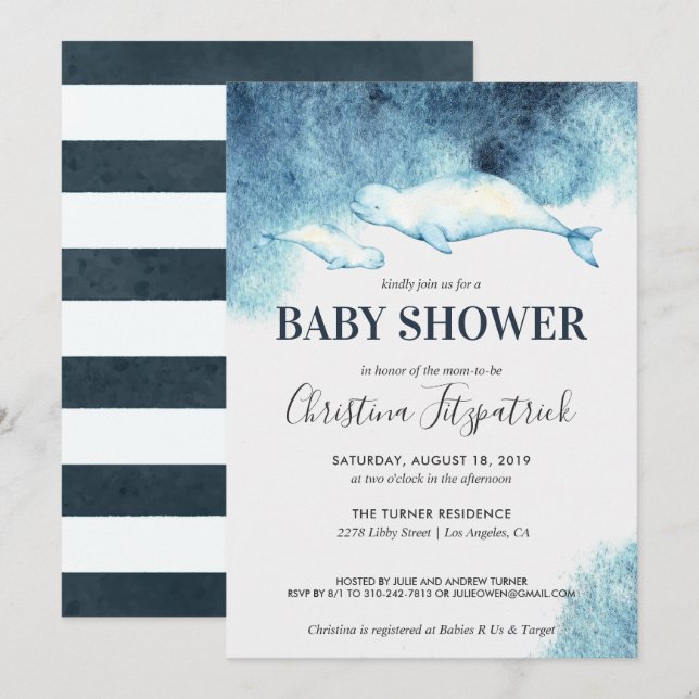 Baby Beluga | Invitación de Baby Shower (Anverso / Reverso)