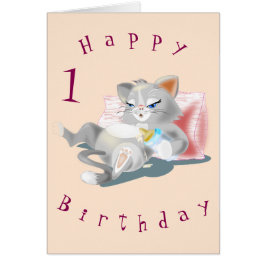 Baby Birday Card Baby Cat Fun - Su nombre de texto
