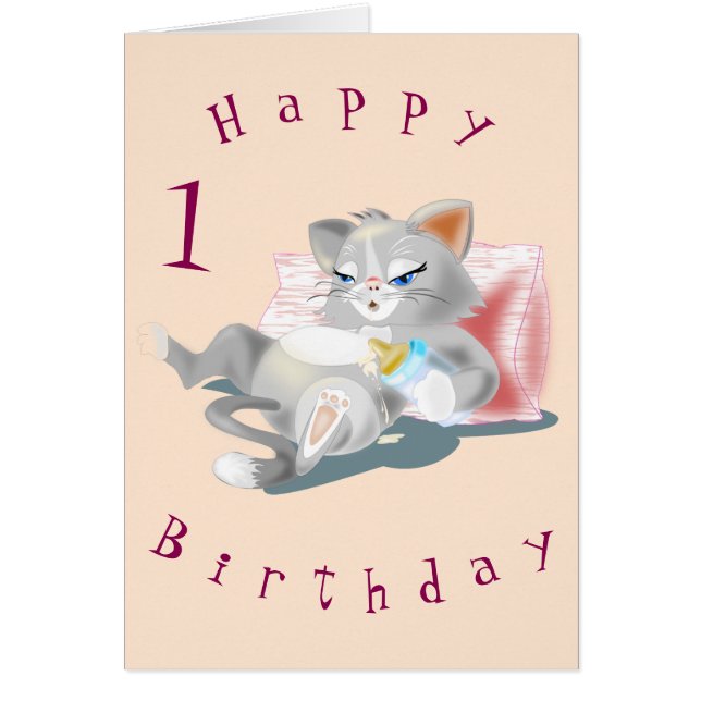 Baby Birday Card Baby Cat Fun - Su nombre de texto (Frente)