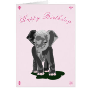 Baby Birthday Card Baby Elephant - Your Text Name