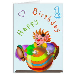 Baby Birthday Card Happy Clown - Personalizado