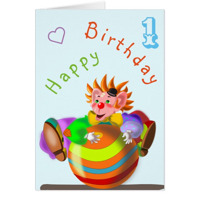 Baby Birthday Card Happy Clown - Personalizado (Frente)