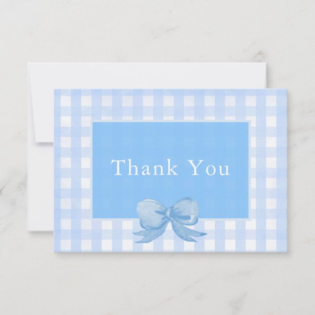 Baby Blue Bow Gingham - Tarjeta de agradecimiento (Anverso)