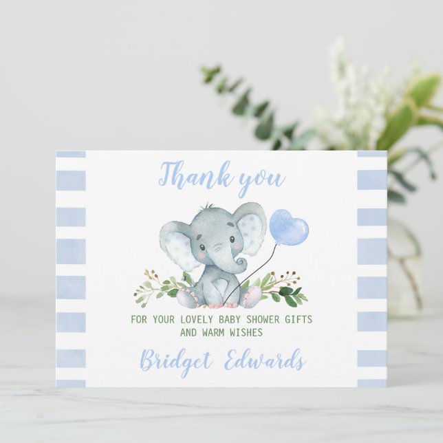 Baby Blue Elephant Tarjeta de Baby Shower (Anverso de pie)