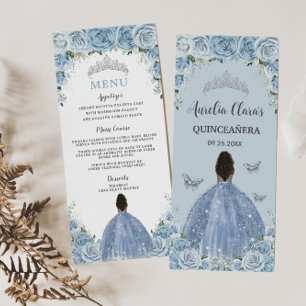 Baby Blue Floral Brown Princess Quinceañera Menu